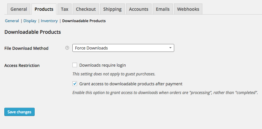 WooCommerce Downloadable Product Settings